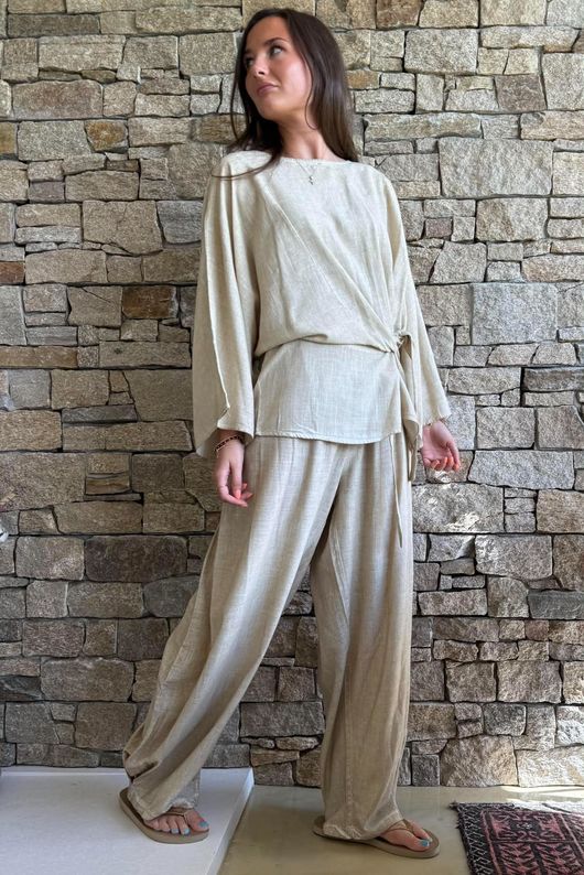 Lindin Linen Blend Kimono Top Washed Sandstone